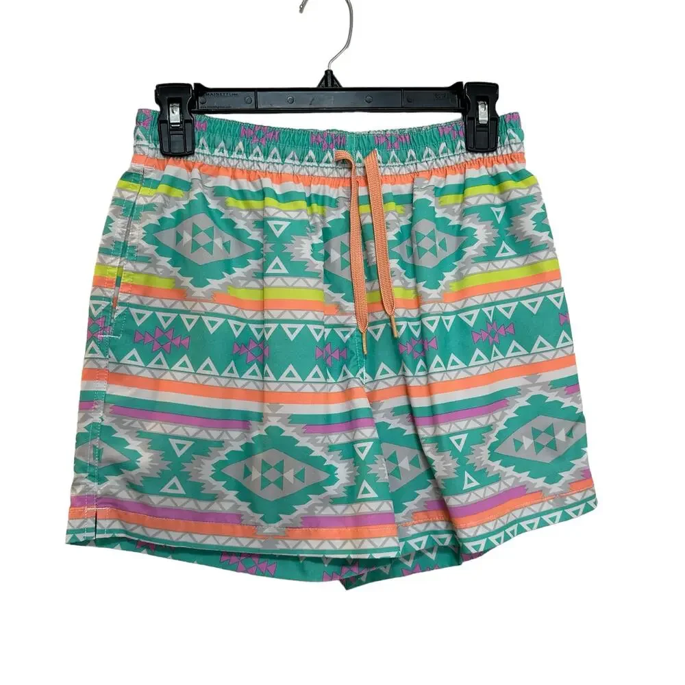 Chubbies The En Fuegos Teal Geometric Classic Swim Shorts Small 5.5